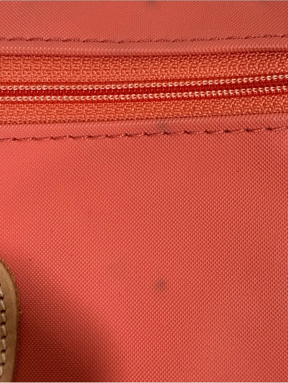 Jon Hart “Hannah” Coral Cosmetic Zip Pouch with Tan Name Patch